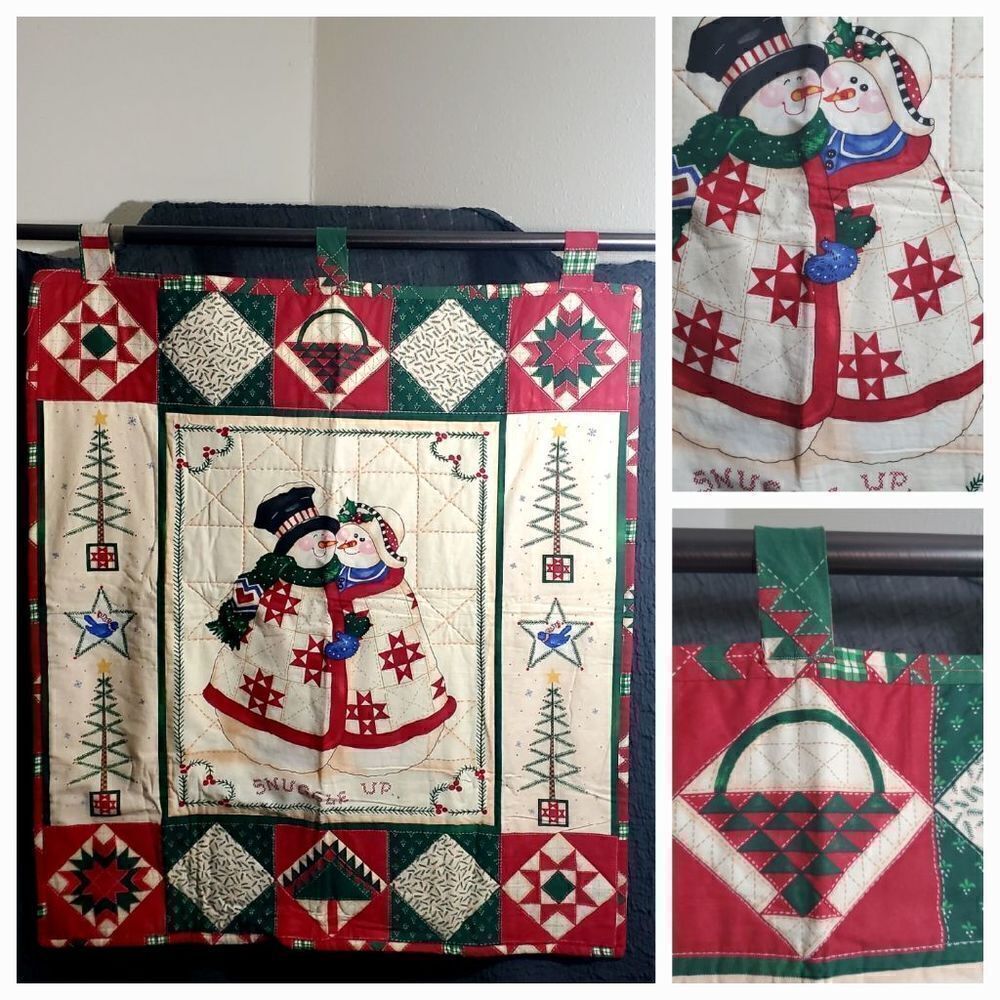 Vtg Christmas Snowman Quilt Decor